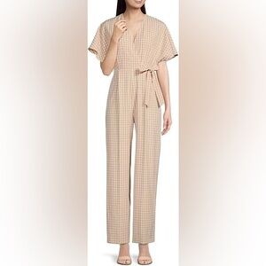 Alex Marie Beige Plaid Jumpsuit